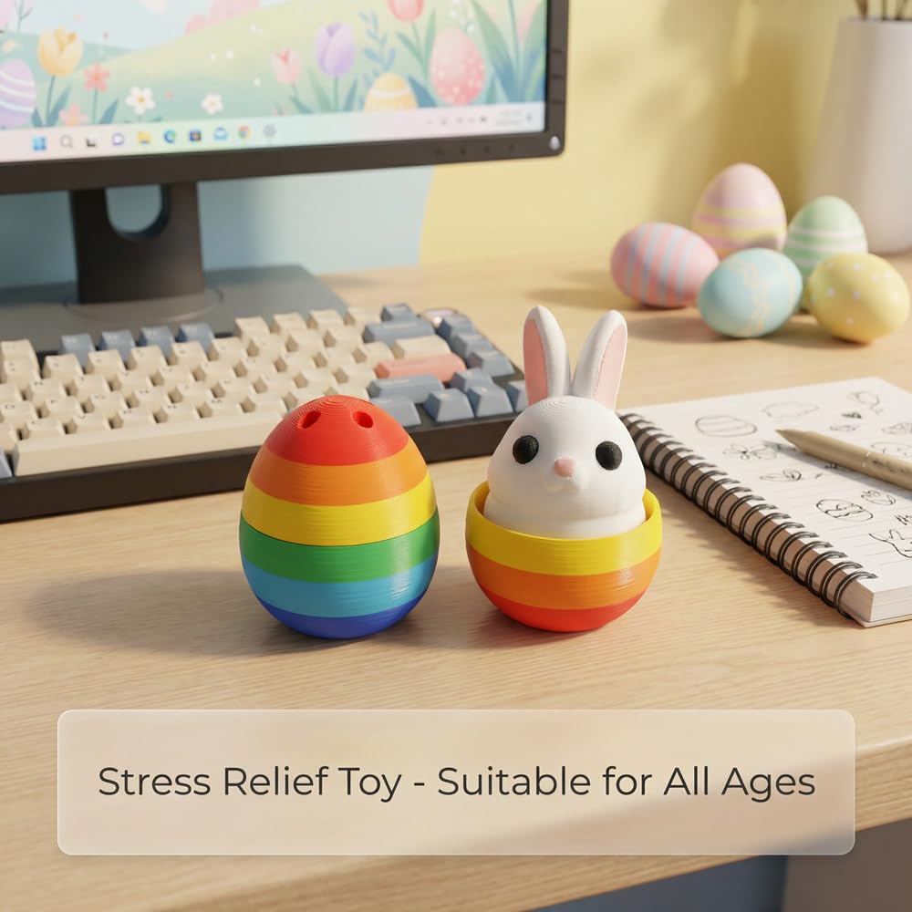 Easter Bunny Pop-Up Fidget Toy, 3D Printed Press Action Sensory Toy, 7cm Portable Stress Relief Toy for Adults & Teens, Easter Themed Desk Decor