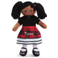 Personalized Planet My First Rag Doll with Custom Name Embroidered | African American Little Girl in Black and Red Plaid Skirt with Striped Stockings