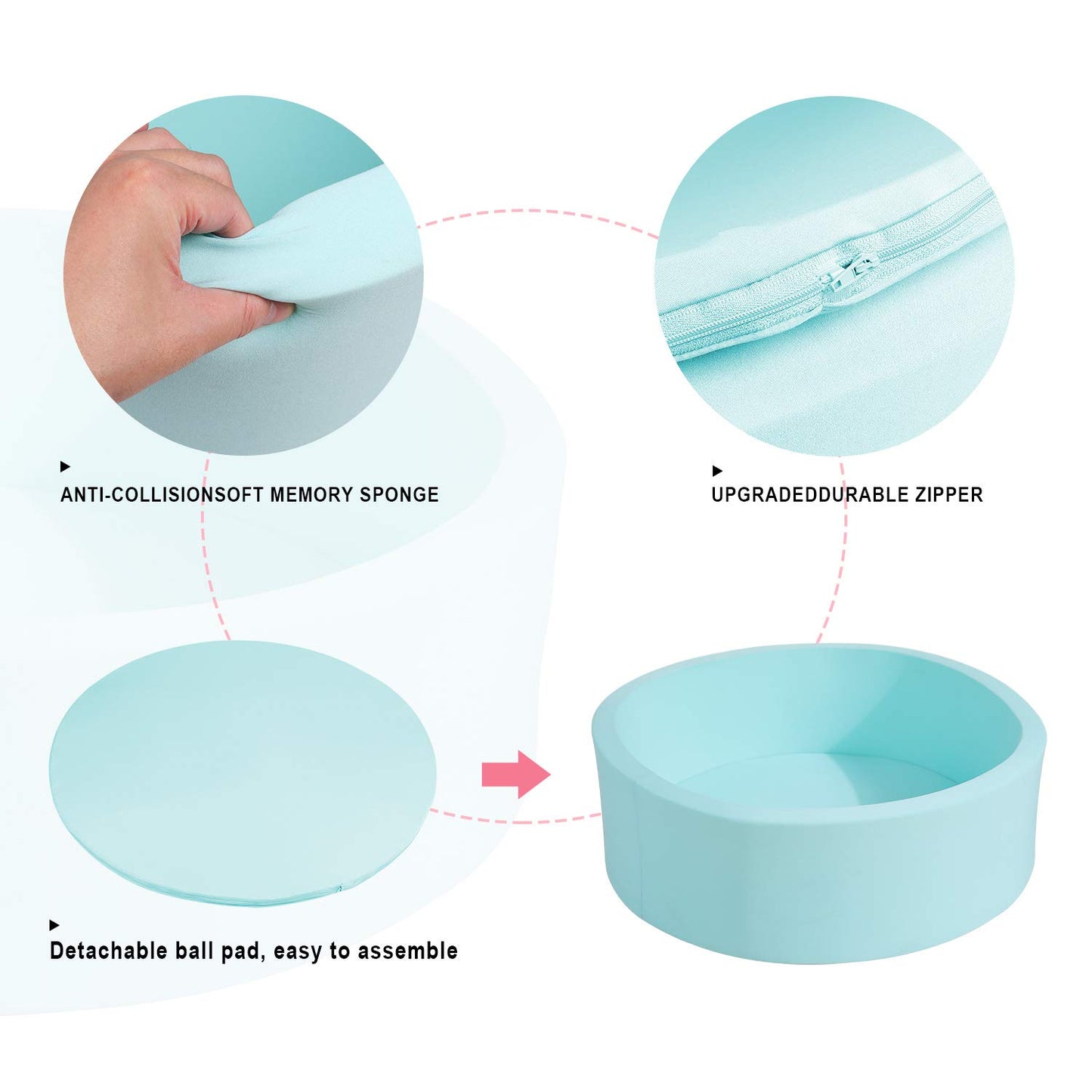 TRENDBOX Memory Foam Sponge Indoor Round Ball Pit (NO Balls) for Toddler Children - Light Blue