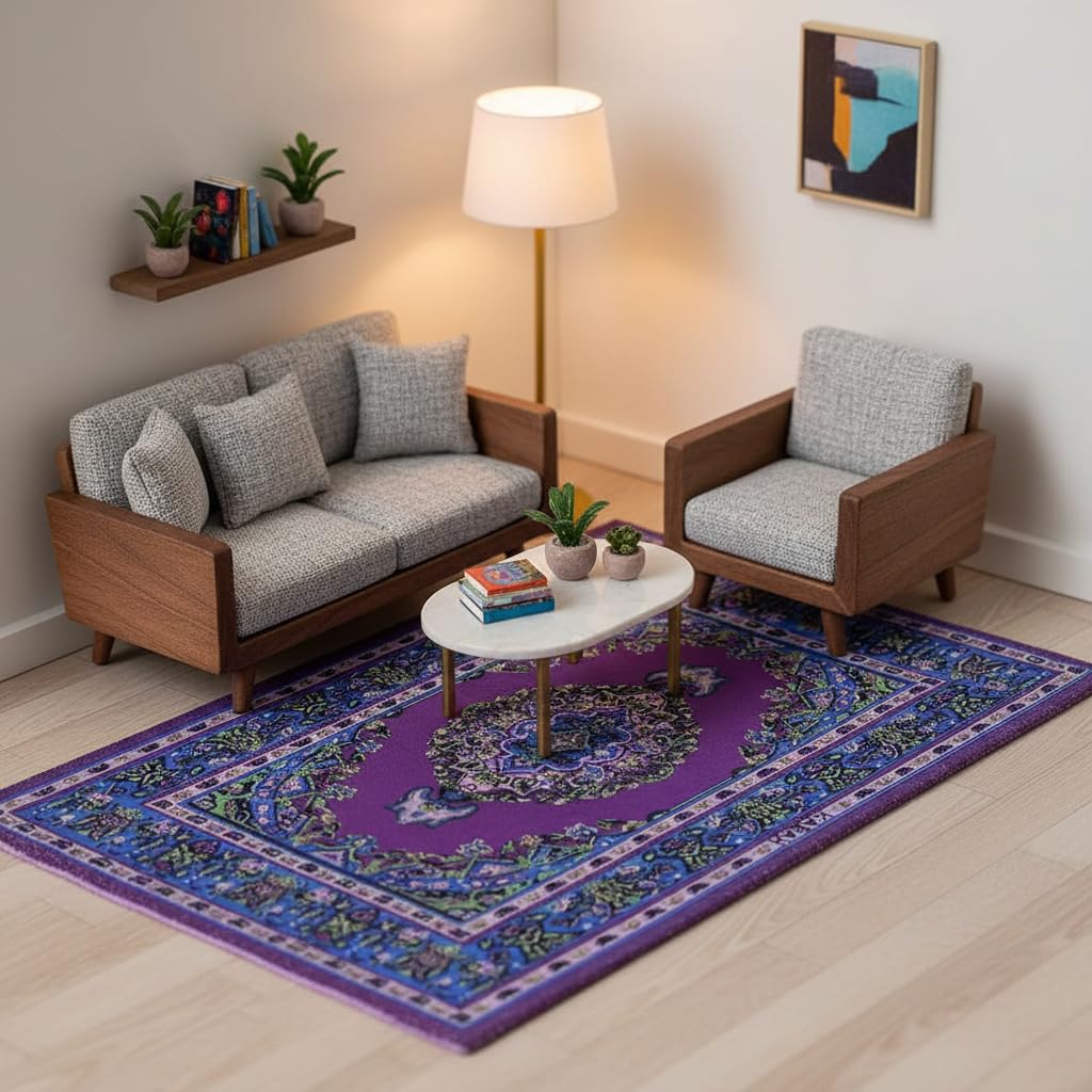 Dollhouse Miniature Purple Hand-Woven Rug, 1:12 Scale Floor Mat, DIY Accessories Accessories Convenient