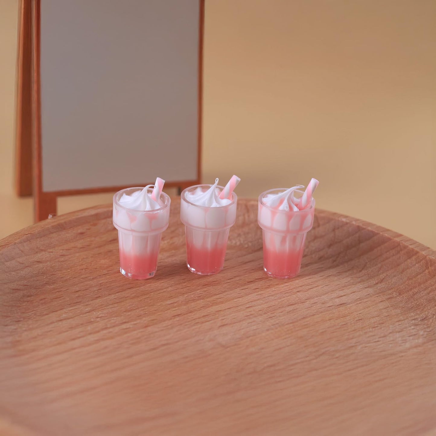 Dollhouse Miniature Drinks Set 6pcs | 1/6 Scale Ice Cream Soda for Dollhouse Scenes | Realistic Miniature Food & Drink | Not Edible (Pink)
