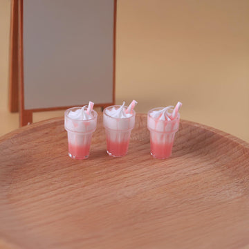 Dollhouse Miniature Drinks Set 6pcs | 1/6 Scale Ice Cream Soda for Dollhouse Scenes | Realistic Miniature Food & Drink | Not Edible (Pink)