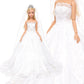 BARWA White Wedding Dress with Veil and Princess Evening Party Clothes Wears Gown Dress Outfit with Hat for 11.5 Inch Girl Doll