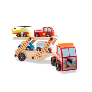 Melissa & Doug Emergency Vehicle Carrier Wooden Toy Truck & Rescue Vehicles