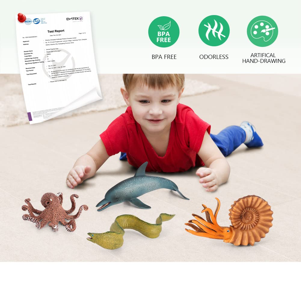 Volnau Sea Creature Toys 9PCS Pacific Ocean Animal Figurines Shark Fish for Toddlers Kids Christmas Decoration Gift Plastic Preschool Pack and Bath