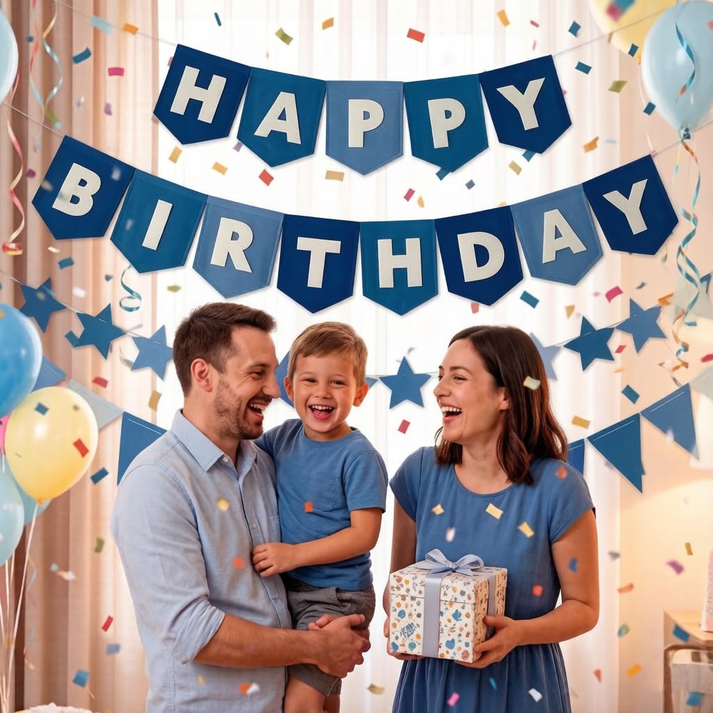 Yancan Blue Happy Birthday Banner for Women Men Boys Girls Party Decoration