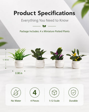 4 Pcs Doll House Plants, Miniature Potted Plants for Dollhouse Decor, Realistic Mini Plants Dollhouse Accessories for Living Room, Bedroom, Garden