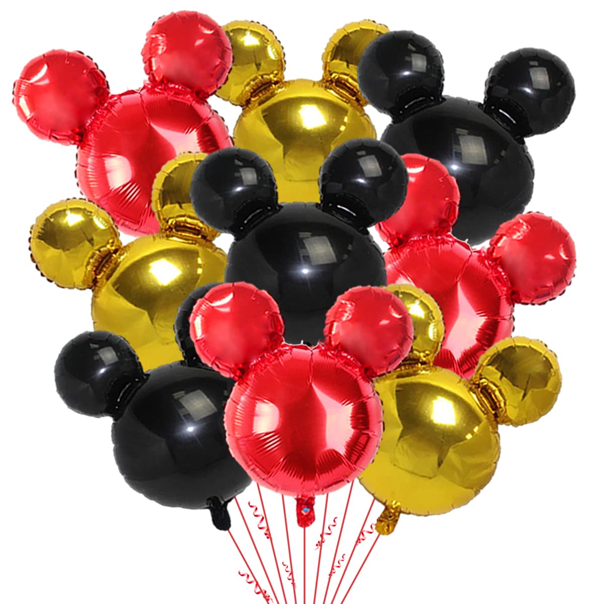 9Pack Mouse Party Foil Balloons, 27” Black Red Yellow Balloons for Cartoon Mouse Party, Baby Shower, Kids Birthday Theme Party Decoration Supplies