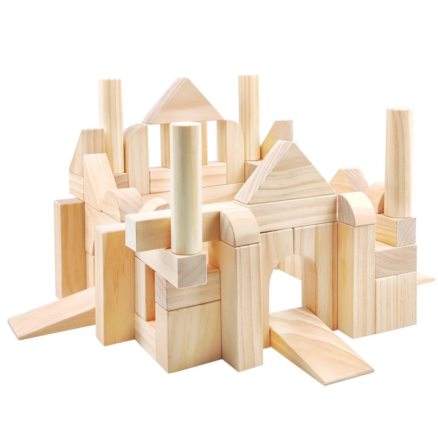Onshine Large Wooden Blocks for Toddlers 1-3, 64 Pieces Big Wood Building Blocks Set with Wooden Storage Box, Large Toddler Blocks Building