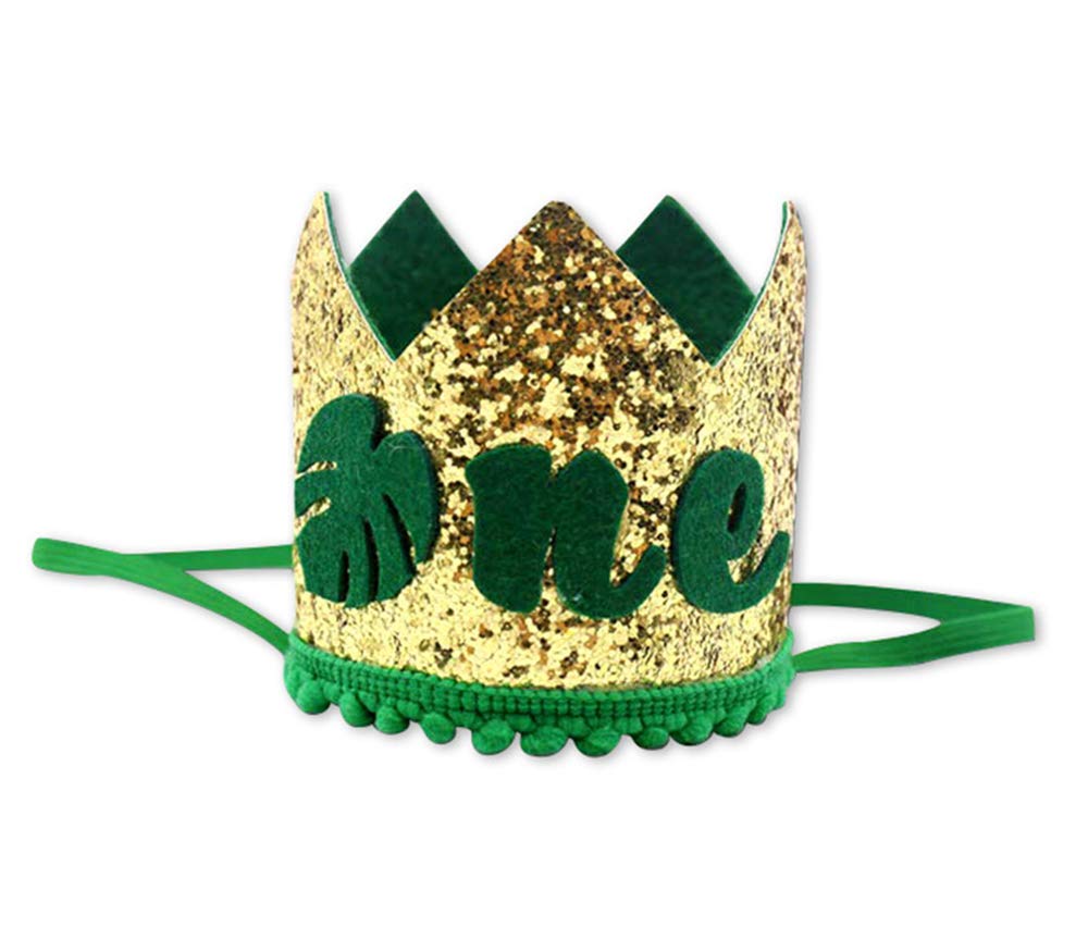 Ullovit First 1st Birthday Crown for Baby Boys Prince, Sparkle Gold Green Wild One Birthday Hat Headband Cake Smash Photo Decoration by Moonlightgo