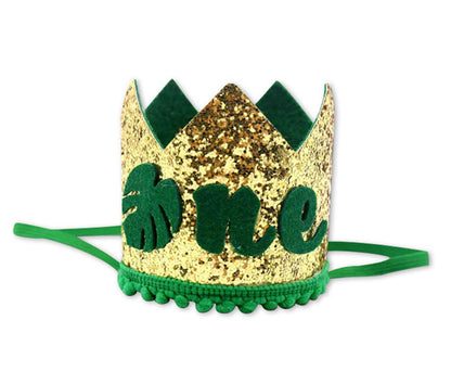 Ullovit First 1st Birthday Crown for Baby Boys Prince, Sparkle Gold Green Wild One Birthday Hat Headband Cake Smash Photo Decoration by Moonlightgo
