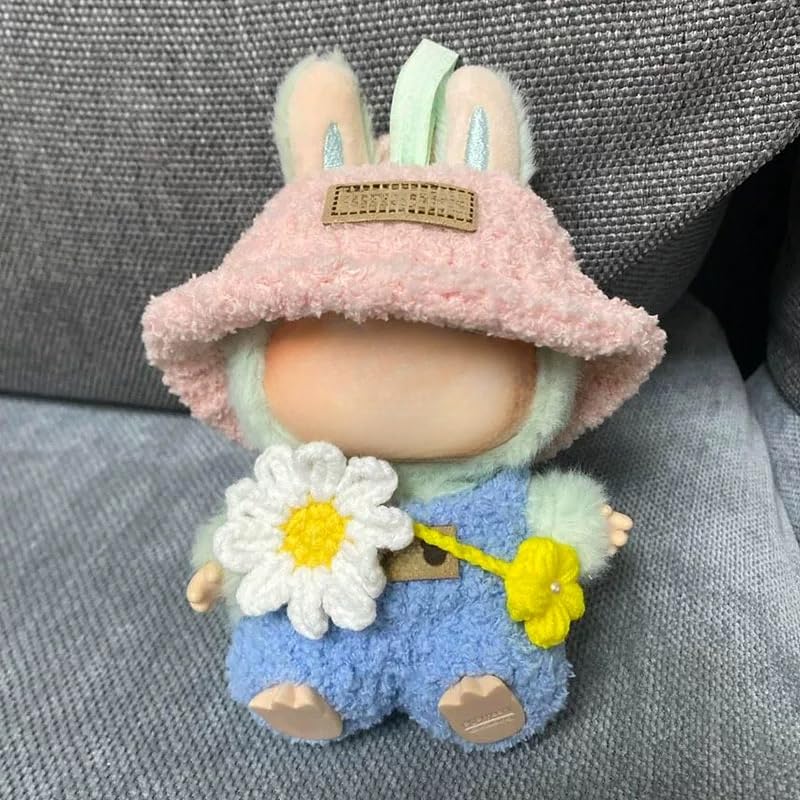 Clothes for Labubu,3 Piece Set Hat Clothes Backpack for LABUBU Doll,Adorable Seated Dolls Clothes Accessories (No Doll) (Peach Clothes Set)