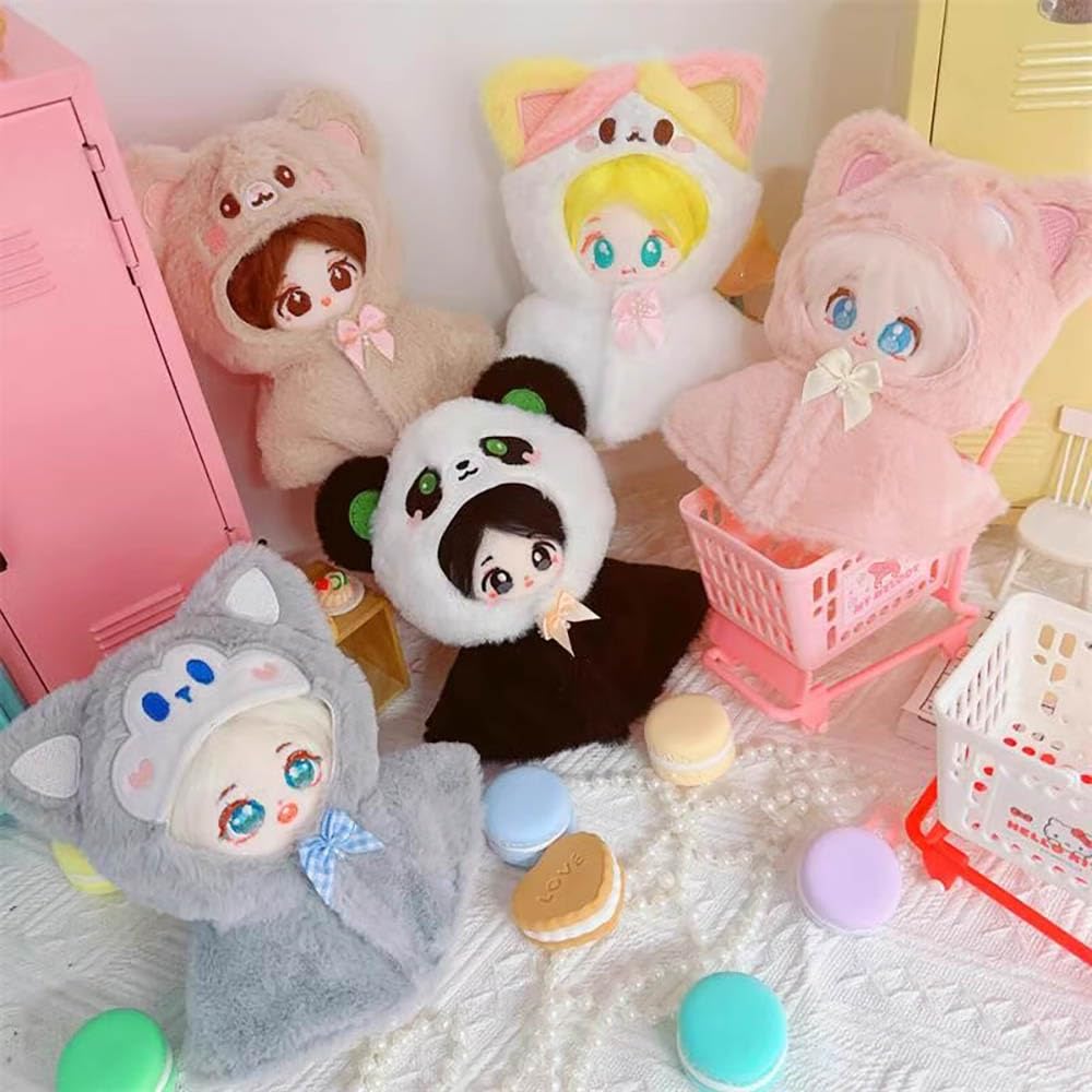 niannyyhouse 10cm Plush Doll Clothes Loose Shawl Cat Puppy Panda Bear Vest Doll Accessories Dress Up (Gray)
