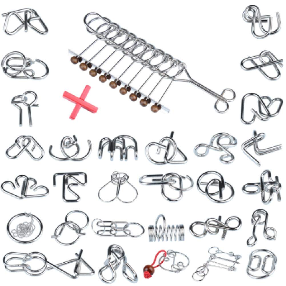 32 Brain Teasers Metal Wire IQ Puzzles,for Adult Children and Student Expanding Mind, Disentanglement Puzzle Unlock Interlock Toys Stocking Stuffers