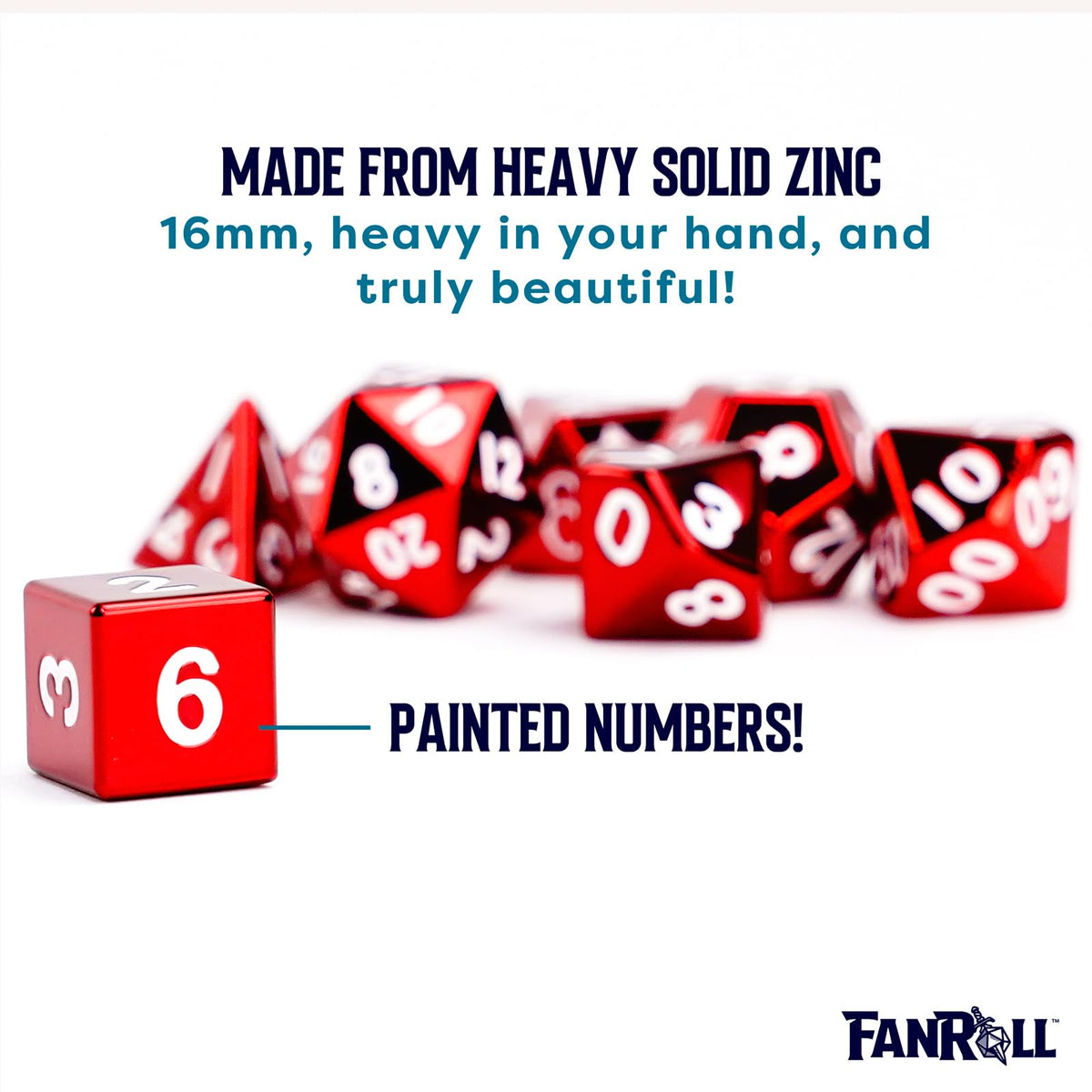 FanRoll 16mm Metal Polyhedral DND Dice Set: Red, Role Playing Game Dice for Dungeons and Dragons