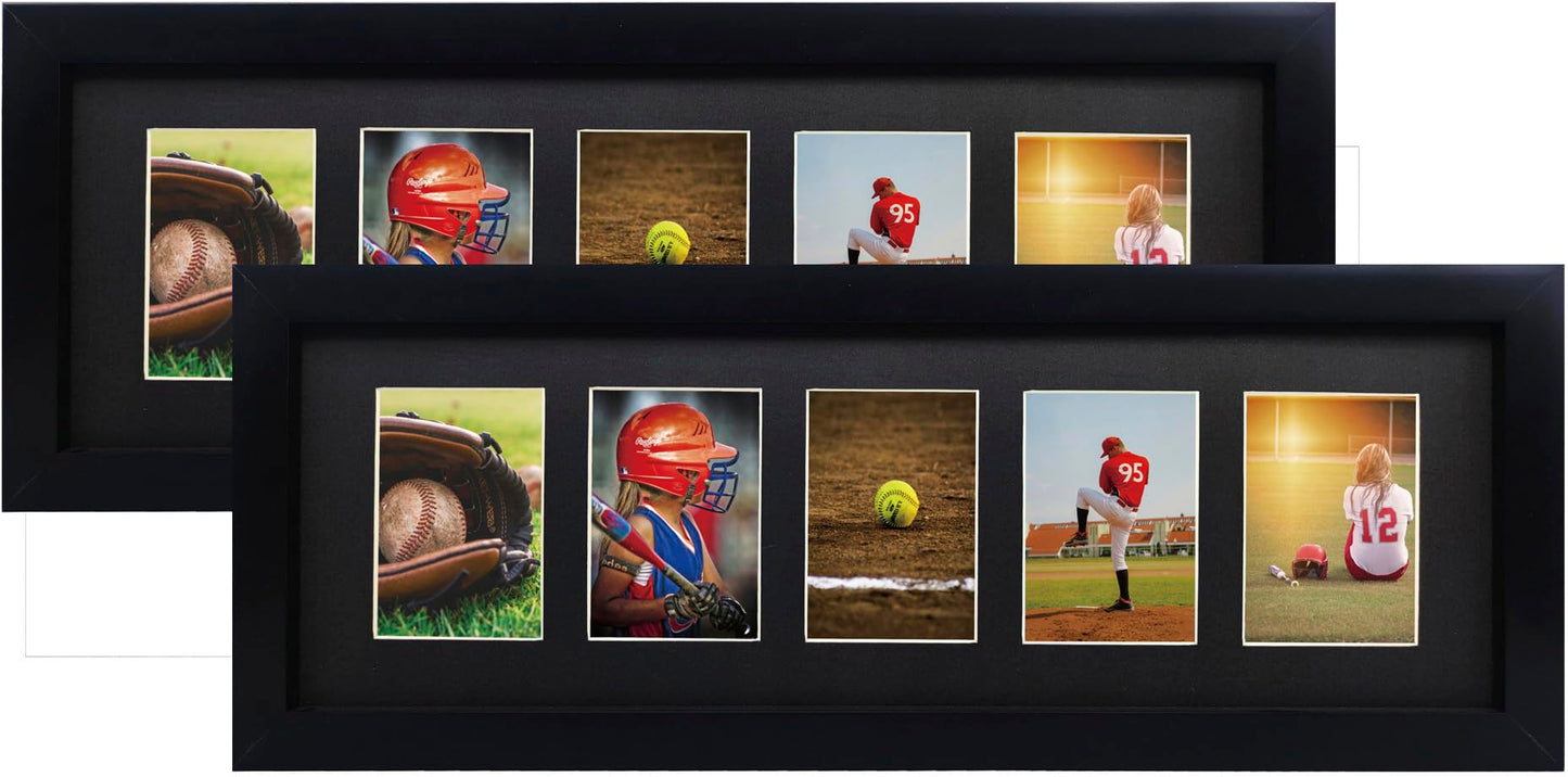 Trading Card Display Frame for 5 Standard Cards, 2 Pack, UV Protection, Black Pasted Double Mats, Sports Card Collector Wall Display, Holder for