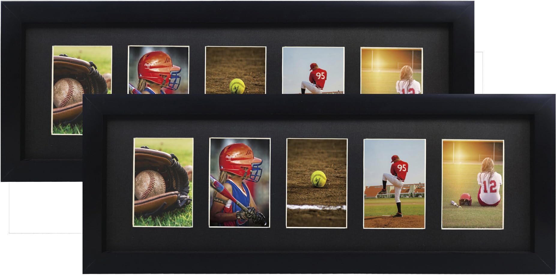 Trading Card Display Frame for 5 Standard Cards, 2 Pack, UV Protection, Black Pasted Double Mats, Sports Card Collector Wall Display, Holder for