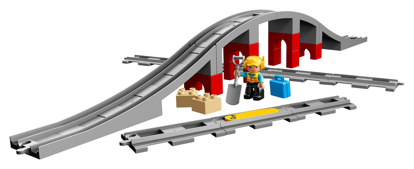LEGO DUPLO Town Train Bridge and Tracks 10872 - Toy Set for Kids and Toddlers, Railway Building Bricks Set with a Bridge, Figure, and Horn Sound
