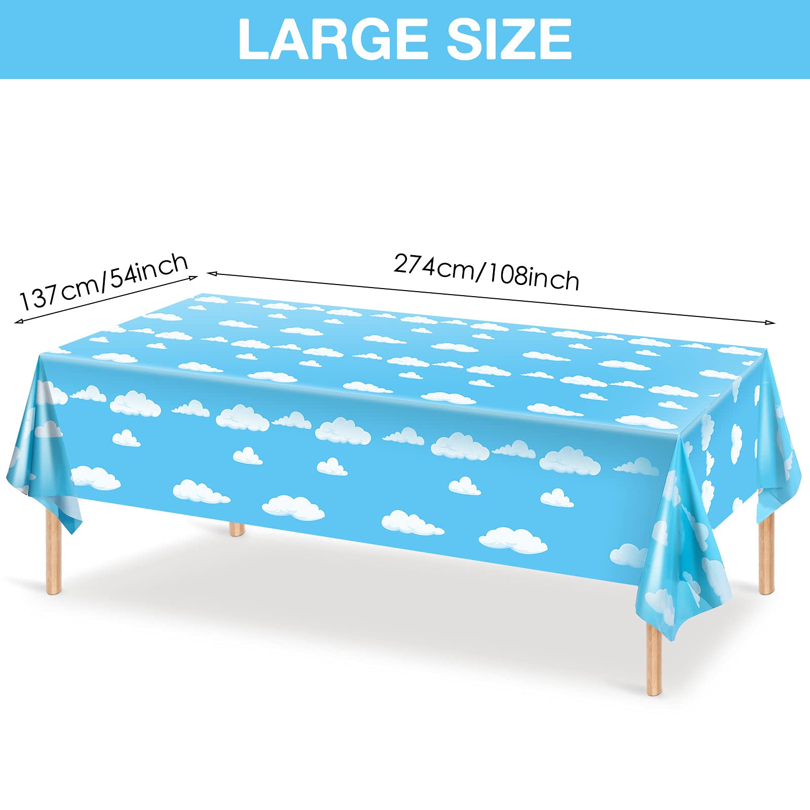 Tatuo Blue Sky White Clouds Birthday Party Supplies Cartoon Story Tablecloth Party Table Cover Cartoon Table Banner for Birthday Decorations, 54 x 108