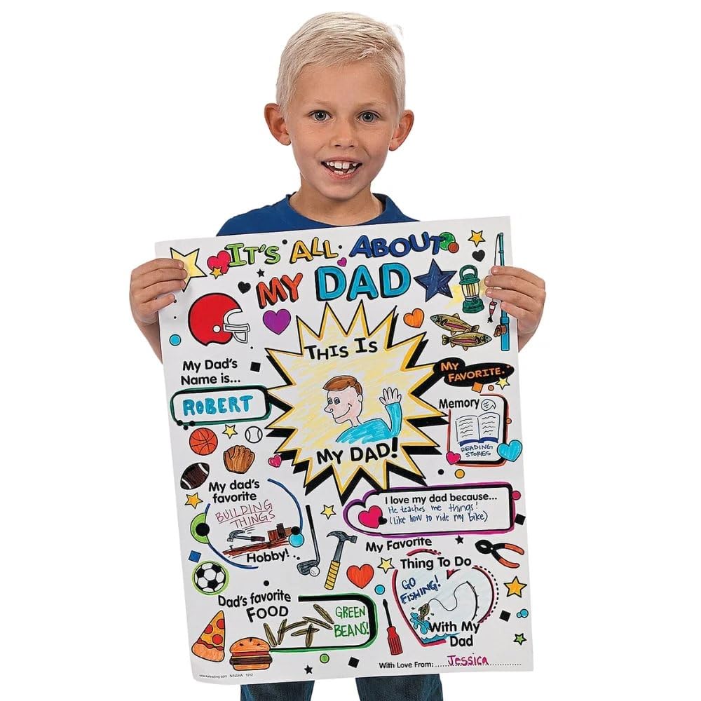 Color Your Own All About Dad Poster - Set of 30 - Father's Day Craft Gifts for Kids and Fun Home Activities