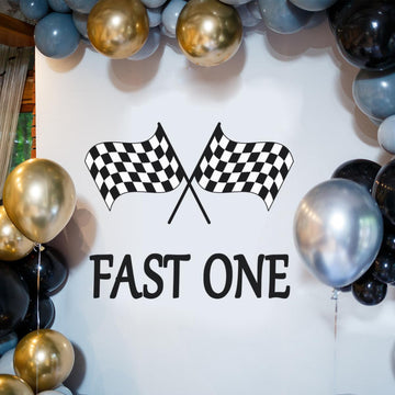 Fast One Party Decal Signl - Race Car 1st Birthday Decorations for Party Balloon Arch,First Birthday Party Backdrop Sticker,Little Boy (Fast One)