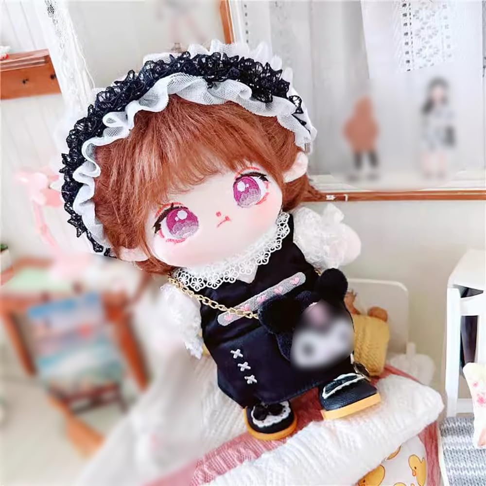 niannyyhouse 20cm Plush Doll Clothes Loose Headwear White Shirt Black Skirt Backpack 8in Soft Stuffed Plush Toy Accessories Dress Up