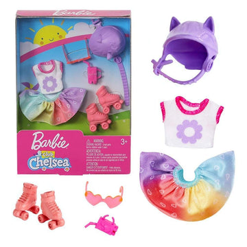 Barbie Rollerskating Set With Skates, helmet, sunglasses, shirt, skirt, drink box For 3+ years | for Chelsea Mattel FXN69