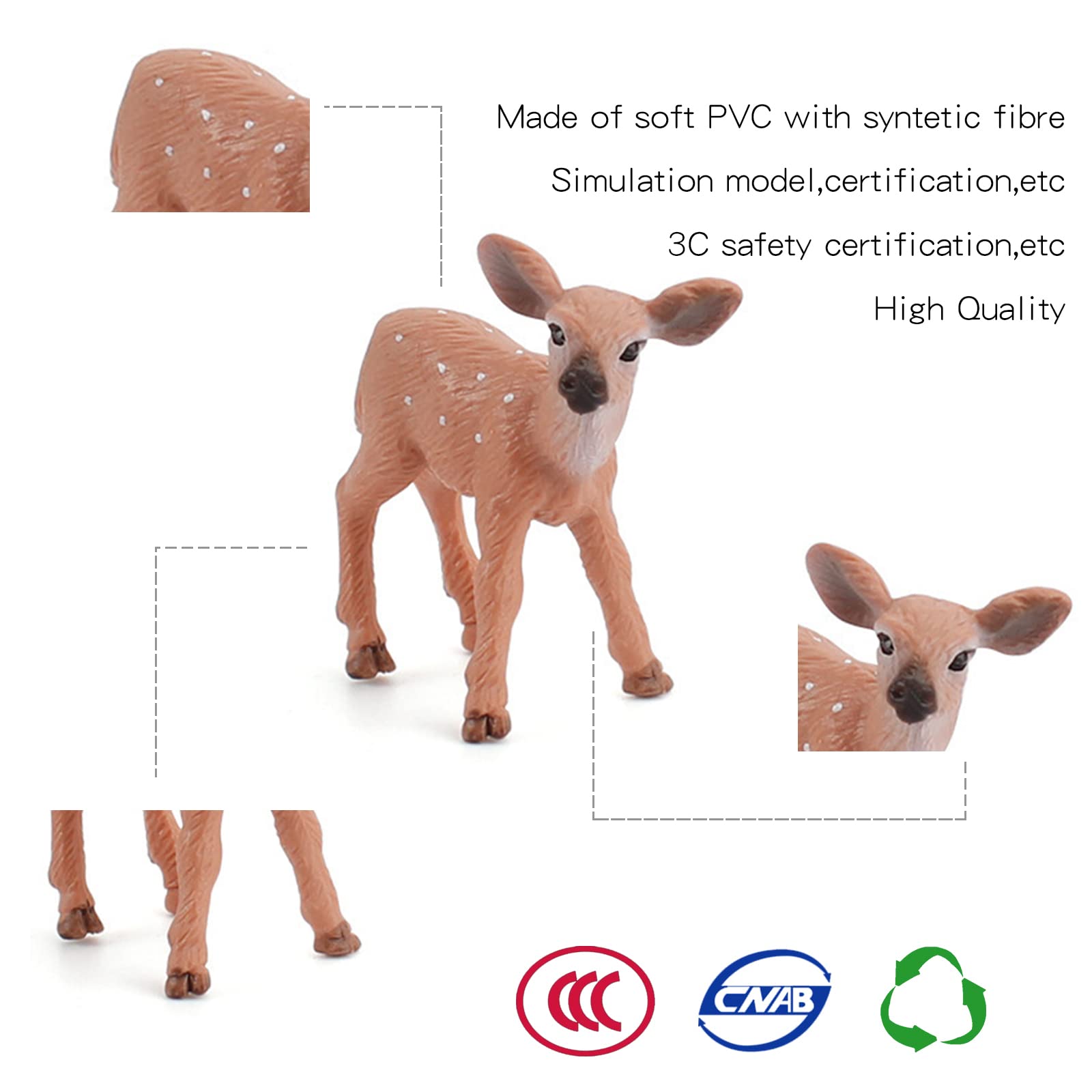 Woodland Wild Animals Toy Playset White Tail Deer Figurines Toys Christmas Scene Decoration Cake Tooper Decoration Accessory Cognitive Toys for Kids 6