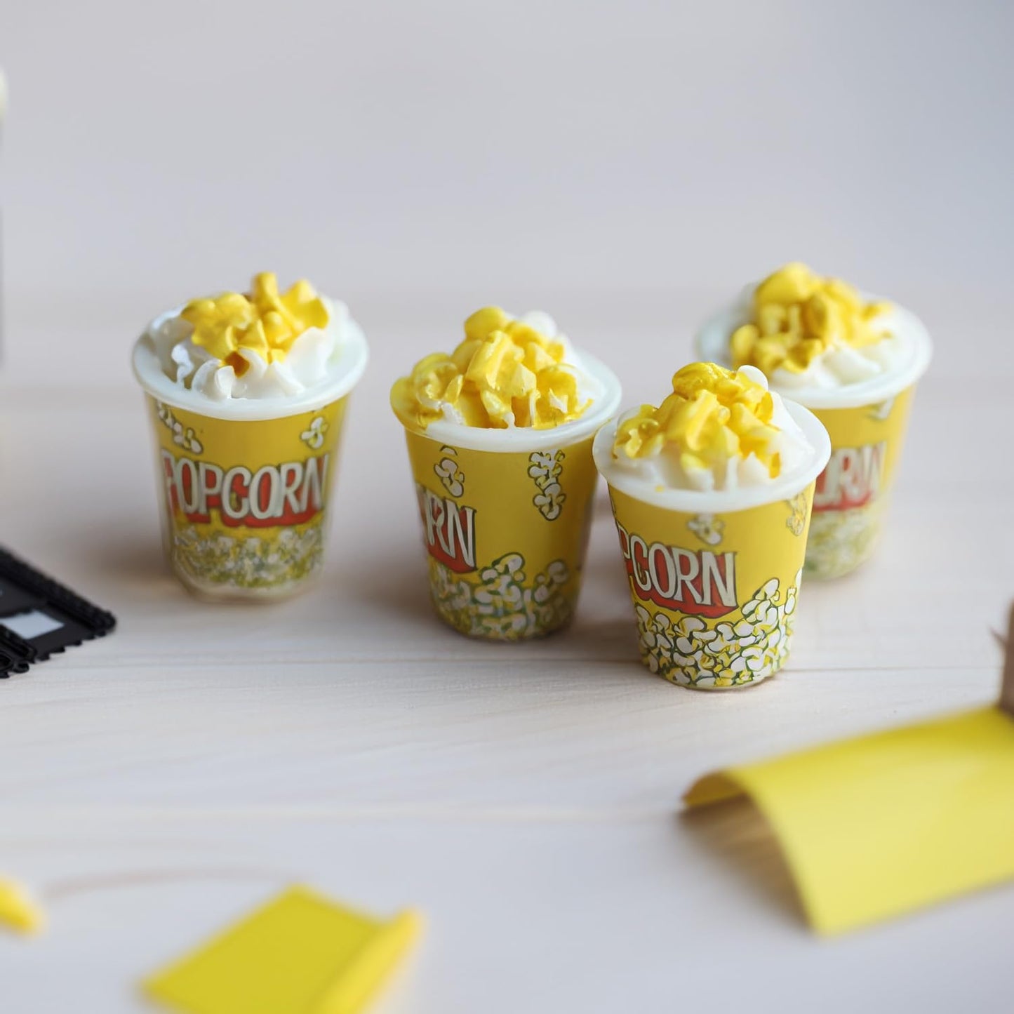 Realistic Miniature Popcorn Buckets: 10pcs, Resin Food Prop for Dollhouse Kitchen & Movie Scenes
