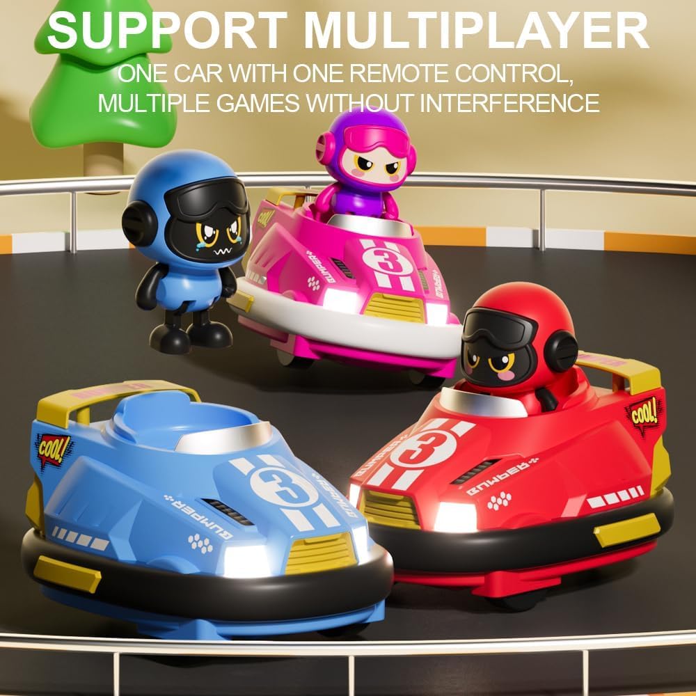 OBEST 2 Pack Remote Control Bumper Cars Toys for Kids, Speed Games, RC Battle Bumpers, Cartoon Cars with Music & Light, Christmas Birthday Gifts