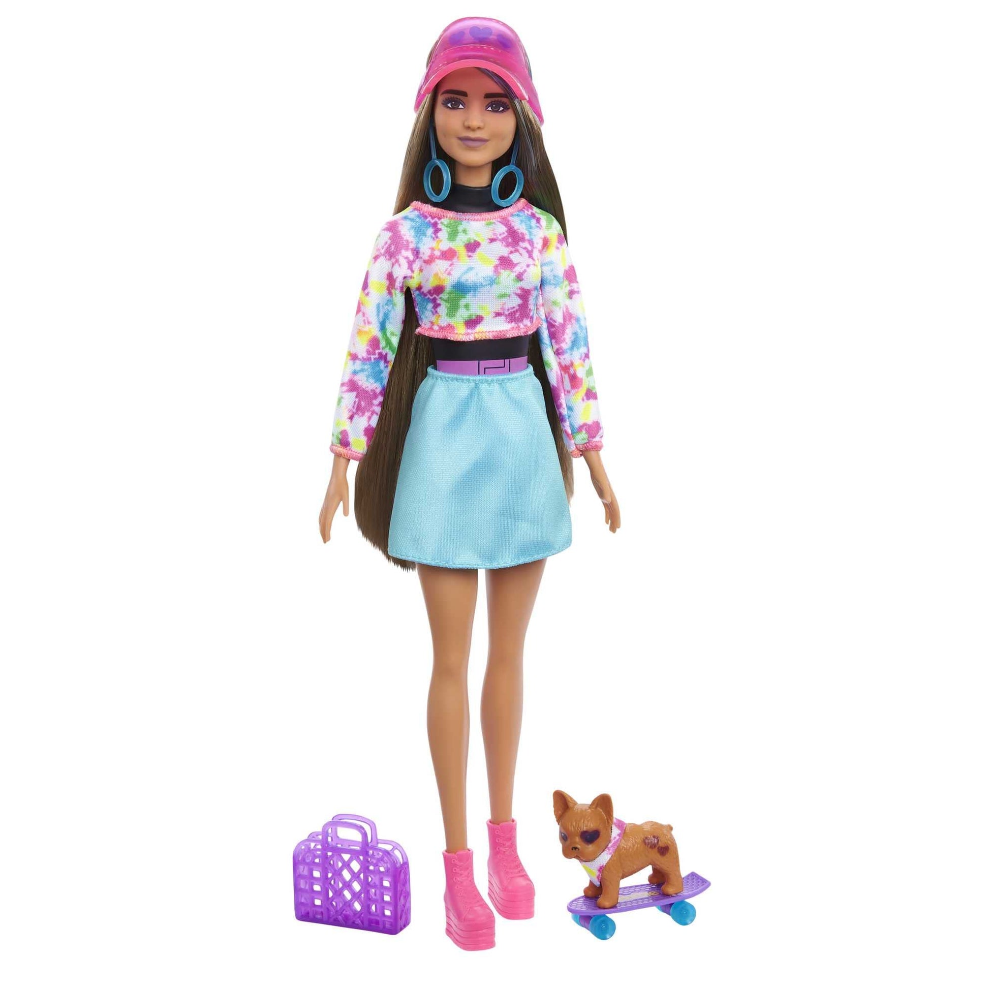 Barbie Color Reveal Totally Neon Fashions Doll with Blue-Streaked Brunette Hair & 25 Surprises Including Color Change, Gift for Kids
