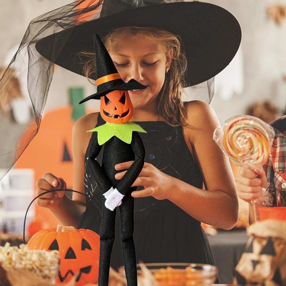 Feetcant 14Inch Halloween Pumpkin Elf Plush, Handmade with Hat and Cape
