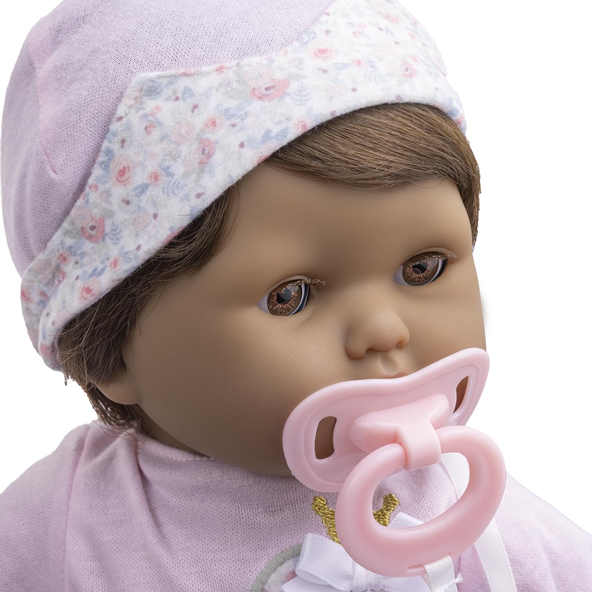 JC Toys 15" Realistic Soft Body Baby Doll with Brown Hair, Brown Eyes, Open/Close Eyes | 10 Piece Gift Set with Bottle, Rattle, Pacifier & Accessories