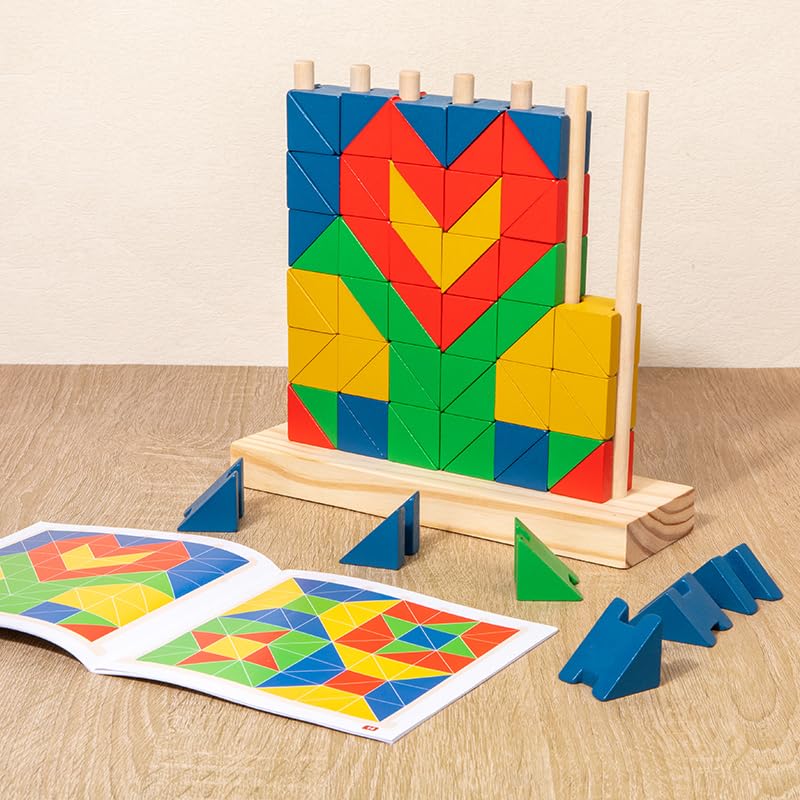 Montessori Wooden Stacking Toy for Kids - Toddler & Preschool STEM Learning Creative Brain Teaser Educational Logic Game - Puzzle Colorful Triangle