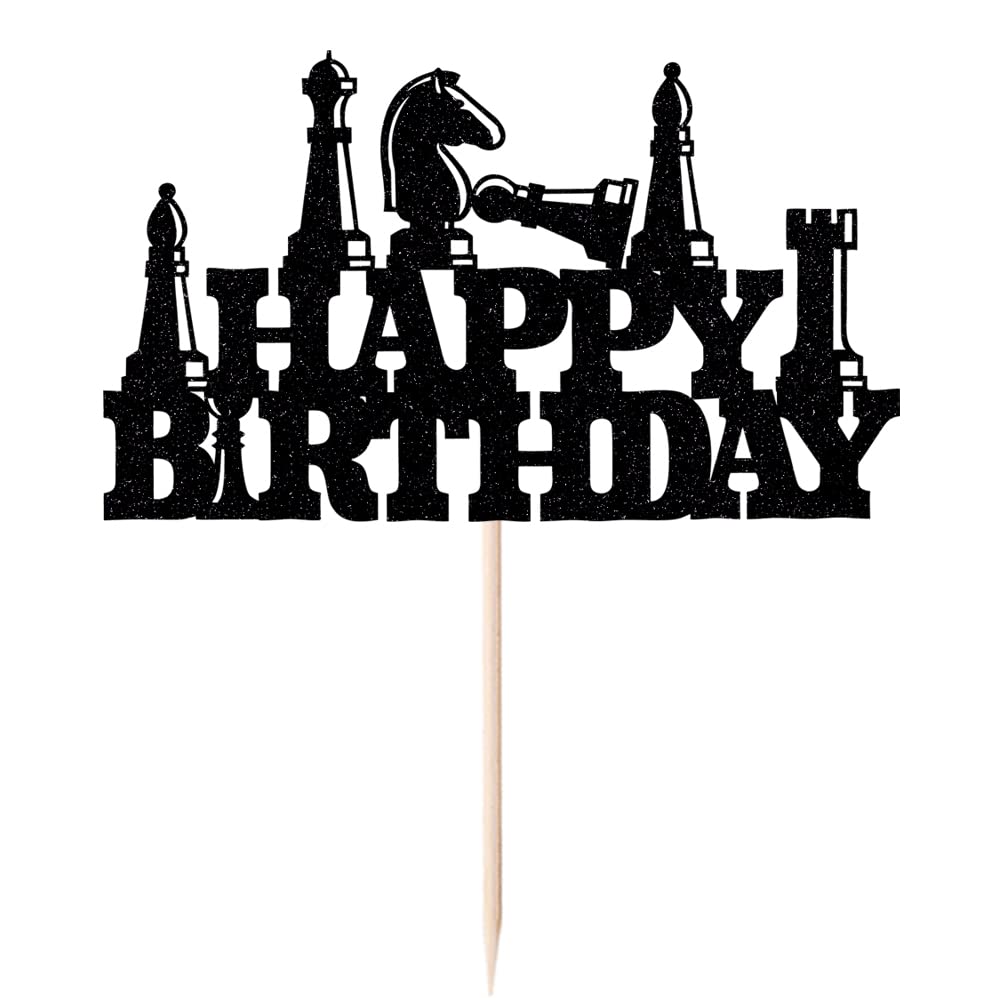 WRACKKIAR Chess Happy Birthday Cake Topper-Chess Player Birthday Party-Funny Board Game Chess Birthday Party Decoration