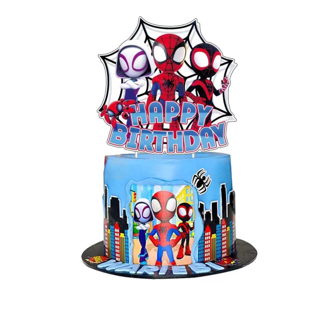 25Pcs Spider Cake Decorations with 24pcs Cupcake Toppers, 1pcs Happy Birthday Cake Topper, Cartoon Themed Party Supplies, Perfect for Birthday Party