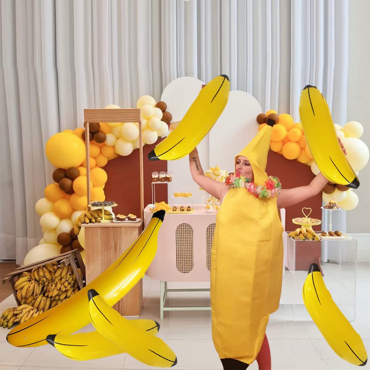 6 Pcs Bachelorette Party Game Inflatable Banana Props Balloons,Include 70 Inch Banana x 1,23 Inch Banana x 5,for Indoor and Outdoor Bachelorette Party