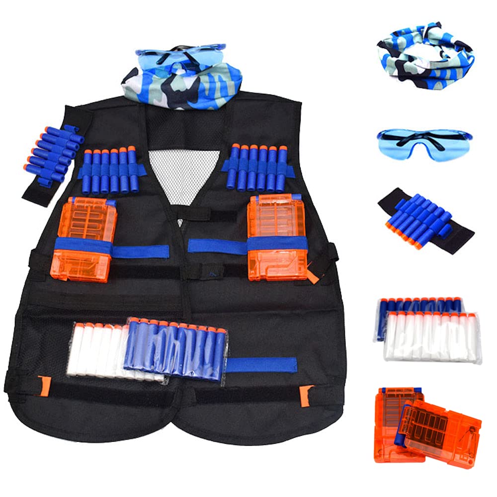 Tactical Vest Accessories Set for Nerf N-Strike Elite Series with 20 Refill Darts, 2 Quick Reload Clips, Wrist Ammo Holder, Safety Glasses, and Tube