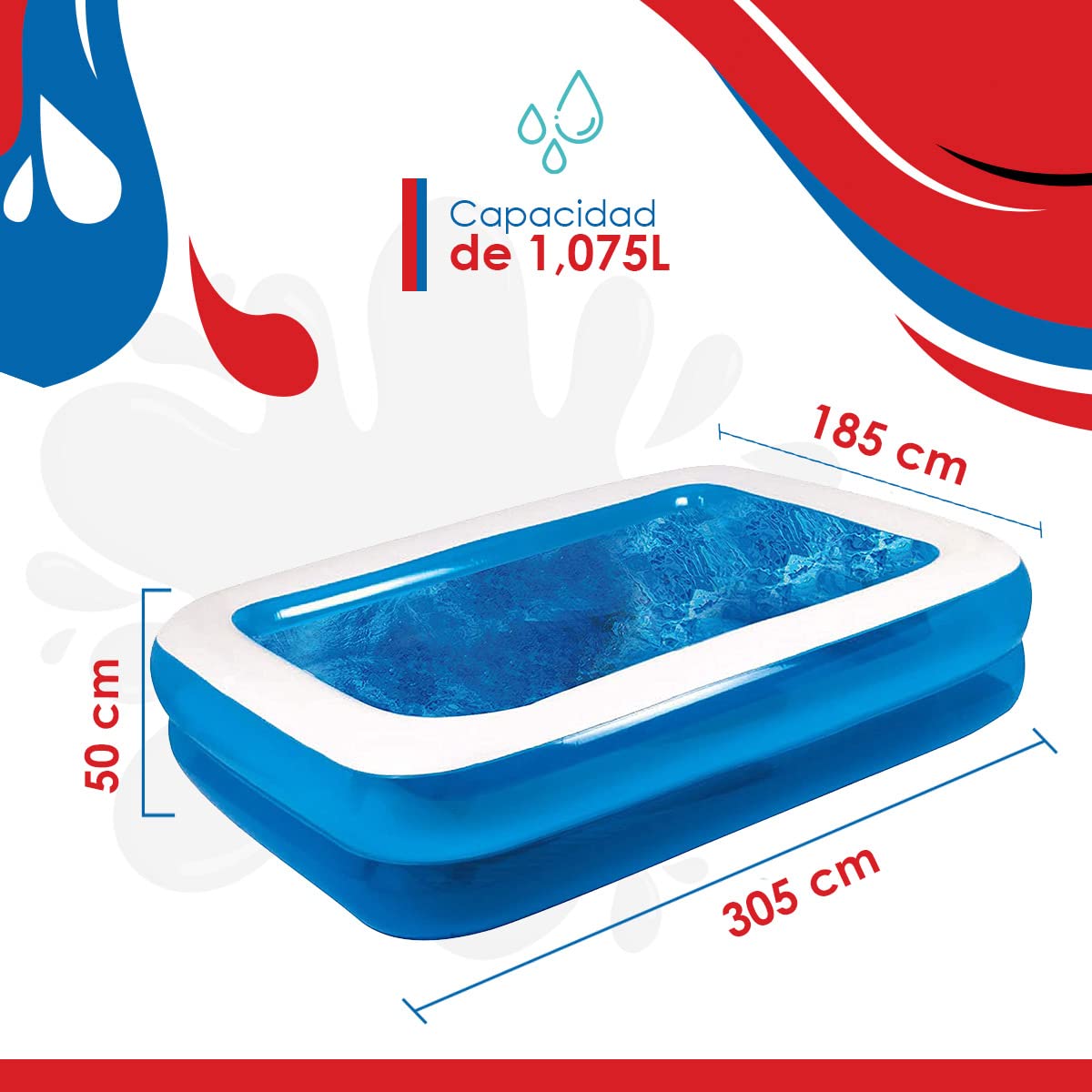 Giant Inflatable Kiddie Pool - Family and Kids Inflatable Rectangular Pool - 10 Feet Long (120" X 72" X 20")