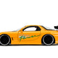 Jada Toys JDM Tuners 1:24 Scale Die-Cast 1993 Mazda RX-7 (FD) HKS, Opening Doors, Detailed Interior, Rubber Tires, Collectible for Ages 8+(Yellow