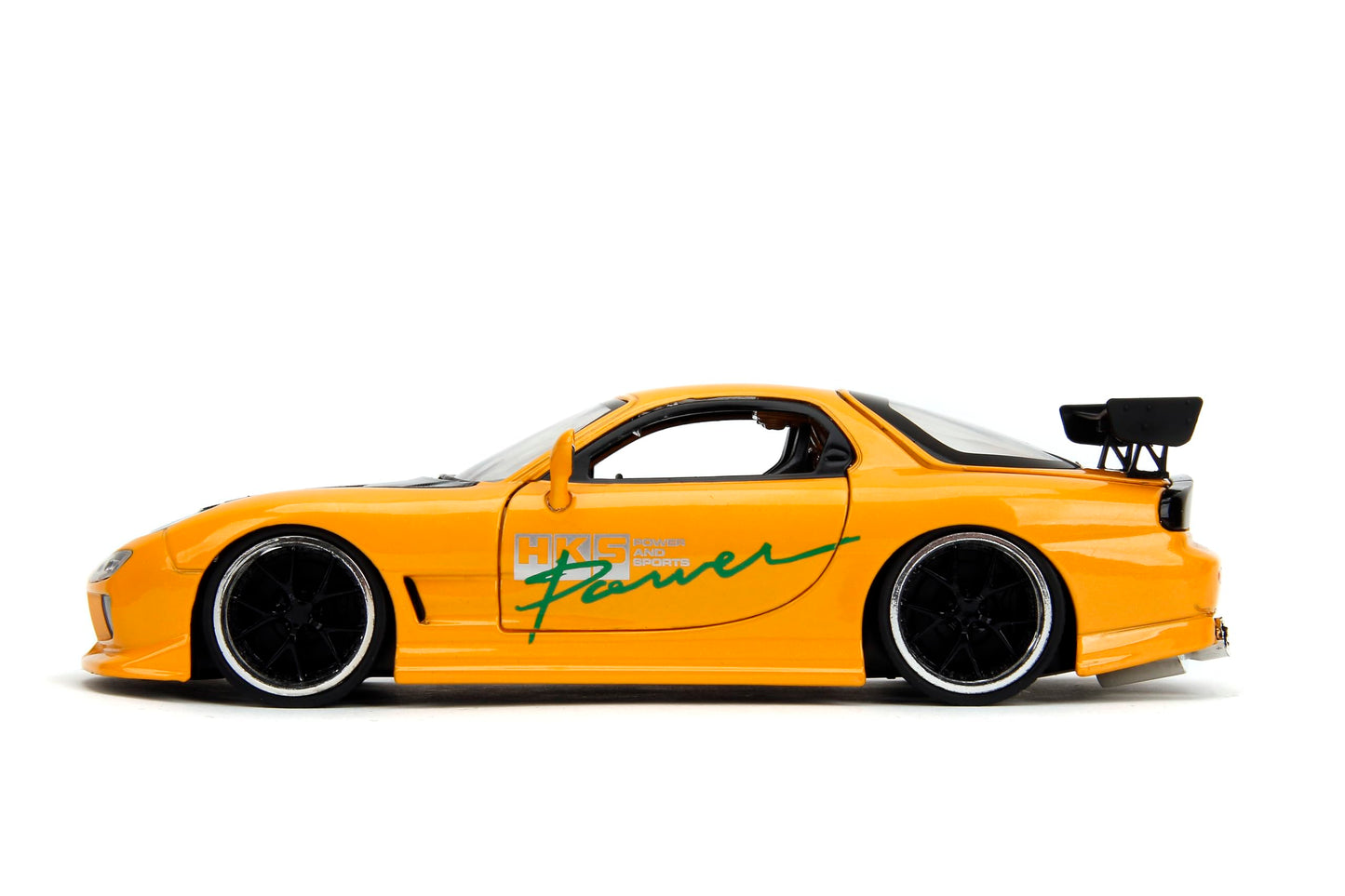 Jada Toys JDM Tuners 1:24 Scale Die-Cast 1993 Mazda RX-7 (FD) HKS, Opening Doors, Detailed Interior, Rubber Tires, Collectible for Ages 8+(Yellow