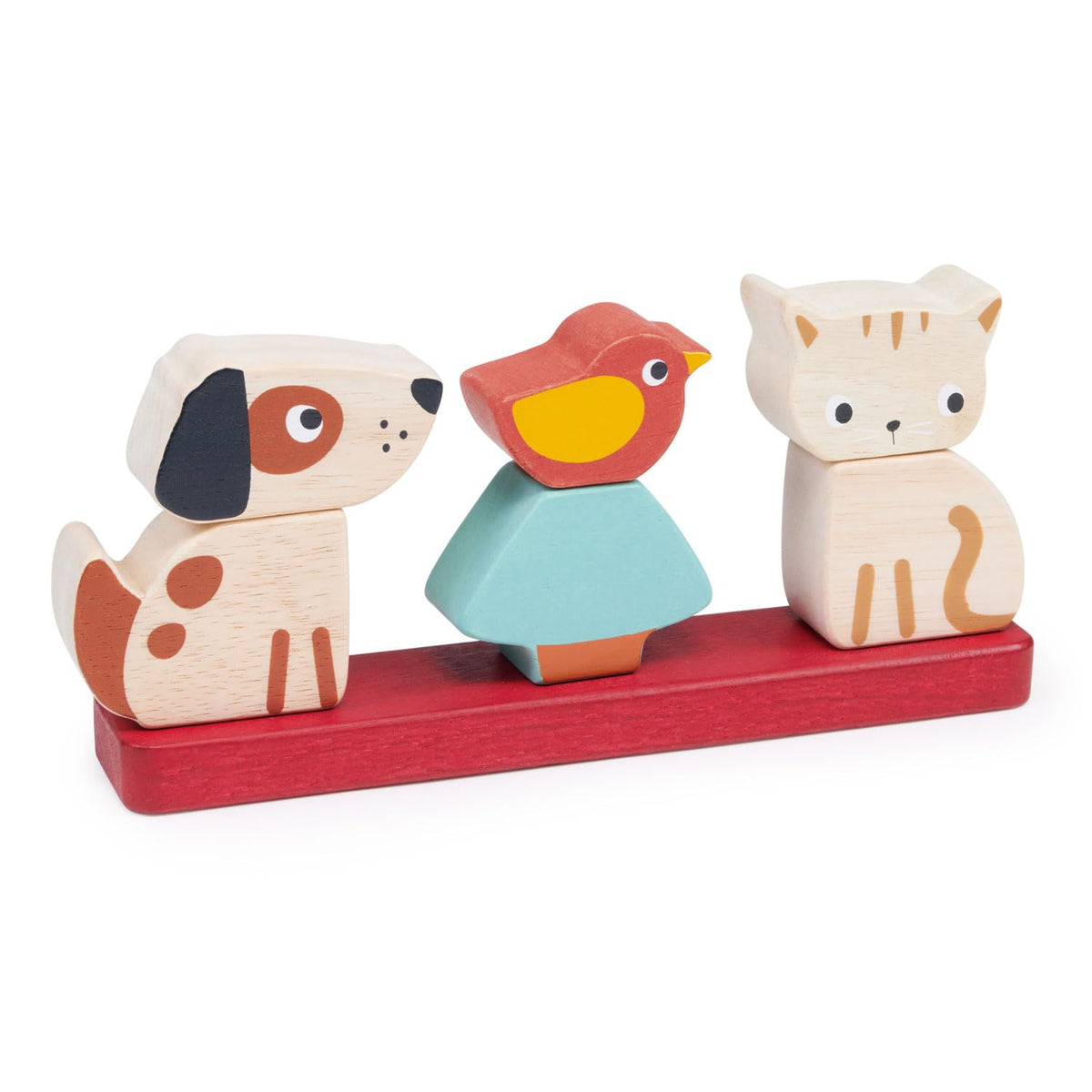 Mentari Interactive Pet Stacker Toy, 6-Piece Set, Kitten, Puppy, Bird, Base Board with Pegs