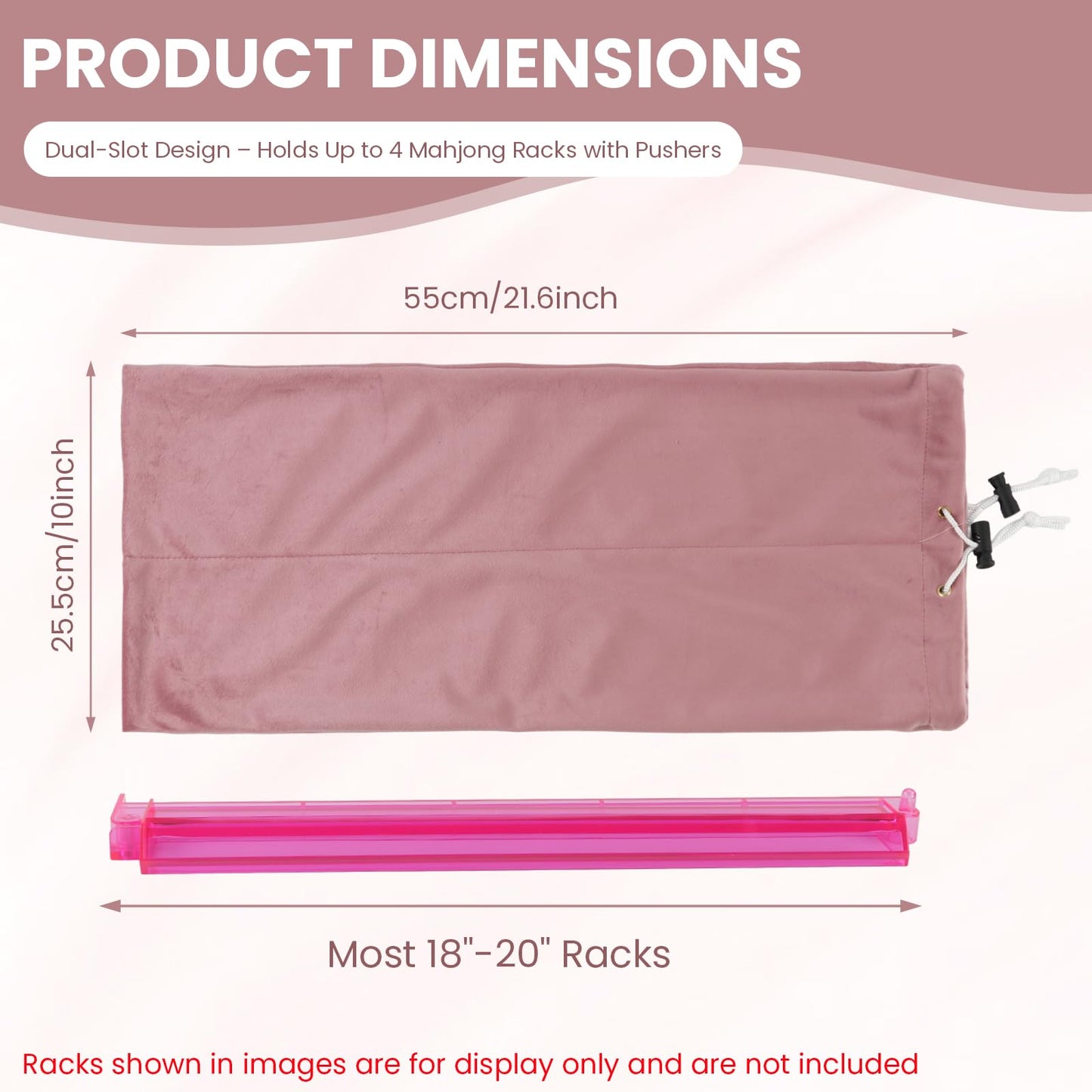 YCQDDA Mahjong Rack Bag, Soft Velvet Dual-Slot Storage Bag for 4 Mahjong Racks with Pushers, Drawstring Carrying Case, Giftable Mahjong Accessory