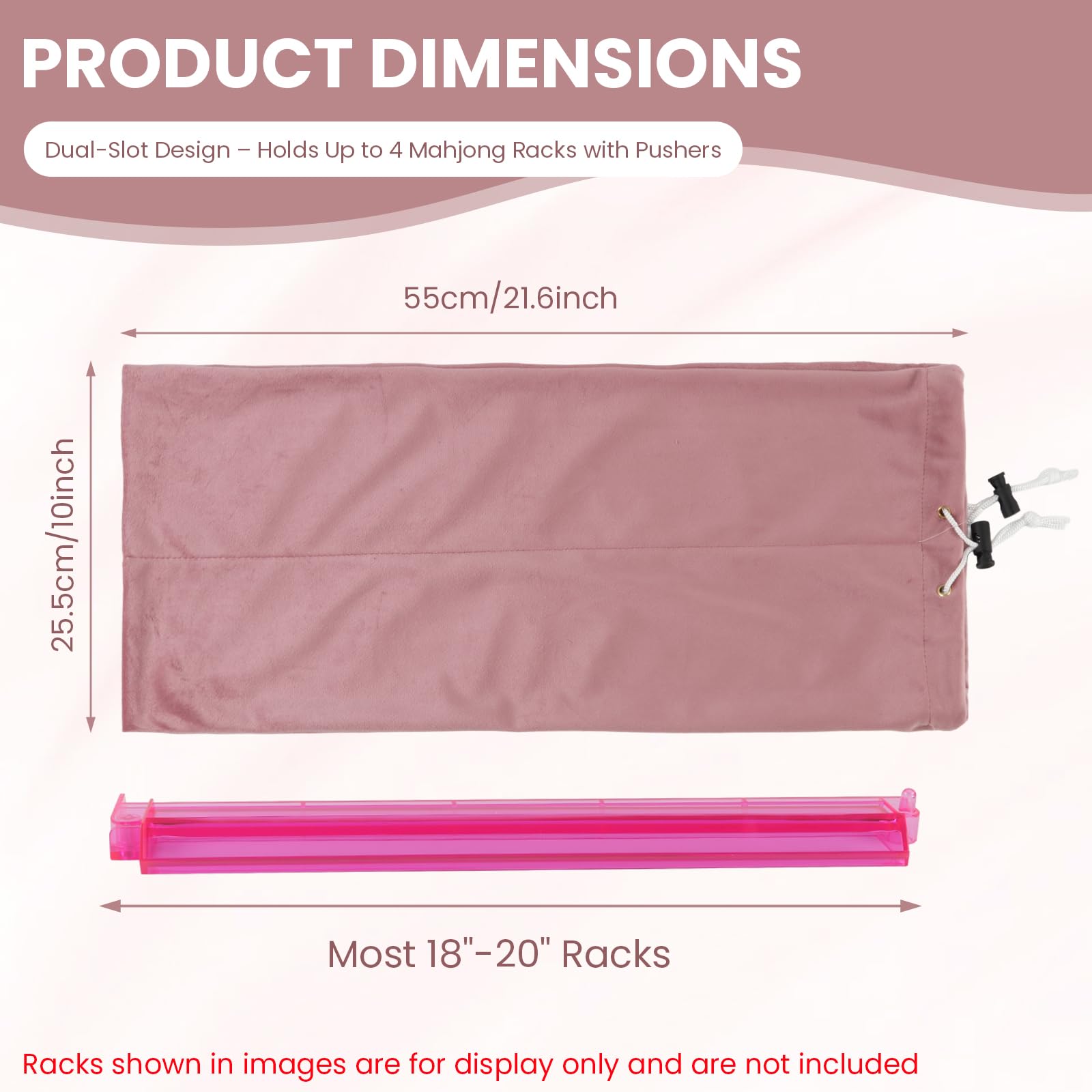YCQDDA Mahjong Rack Bag, Soft Velvet Dual-Slot Storage Bag for 4 Mahjong Racks with Pushers, Drawstring Carrying Case, Giftable Mahjong Accessory