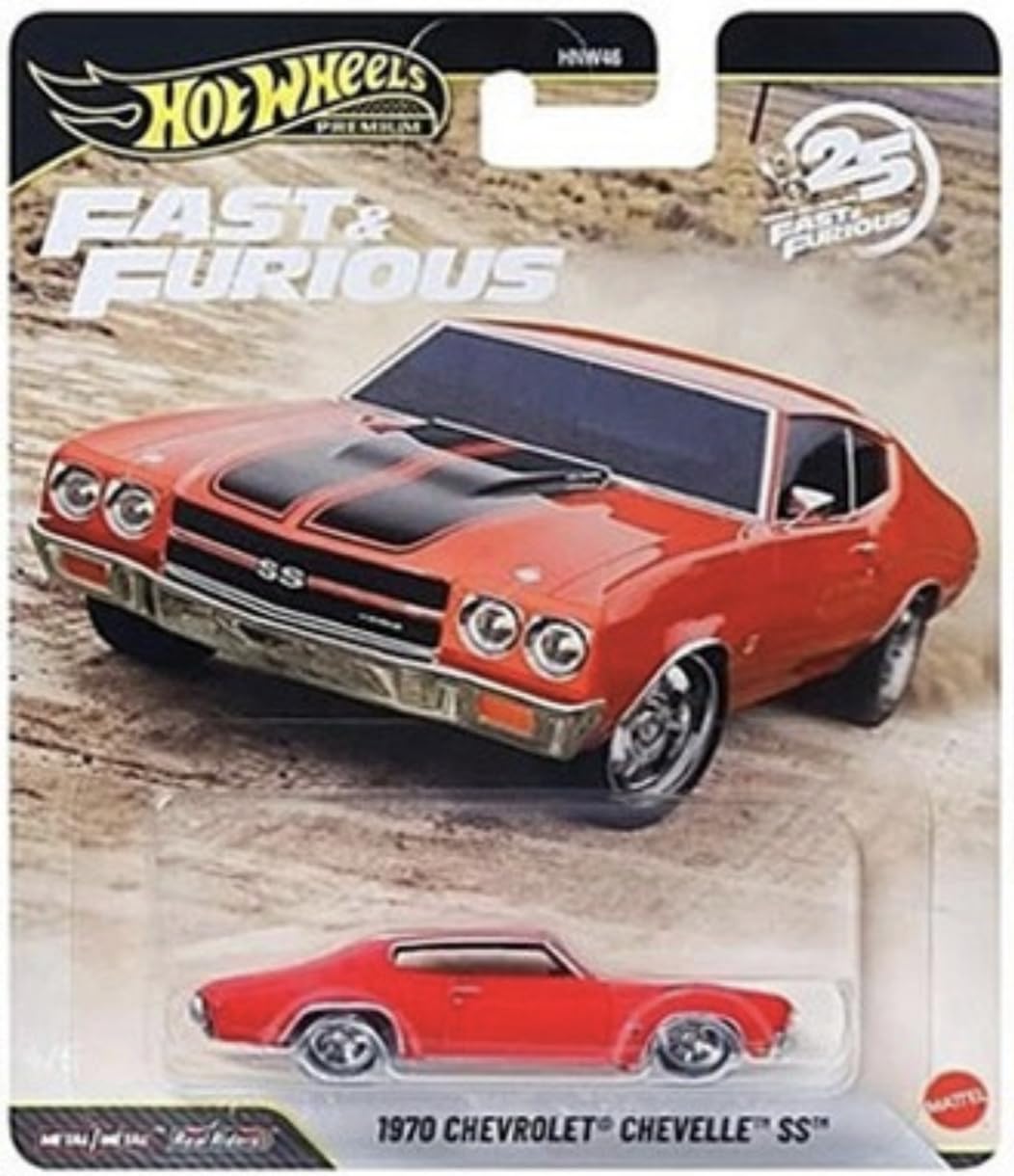Hot Wheels Premium Fast & Furious 25th Anniversary Die-Cast Cars, Set of 4, Custom Chevy, Chevelle, Honda Del Sol, Lamborgini Aventador,1:64 Scale