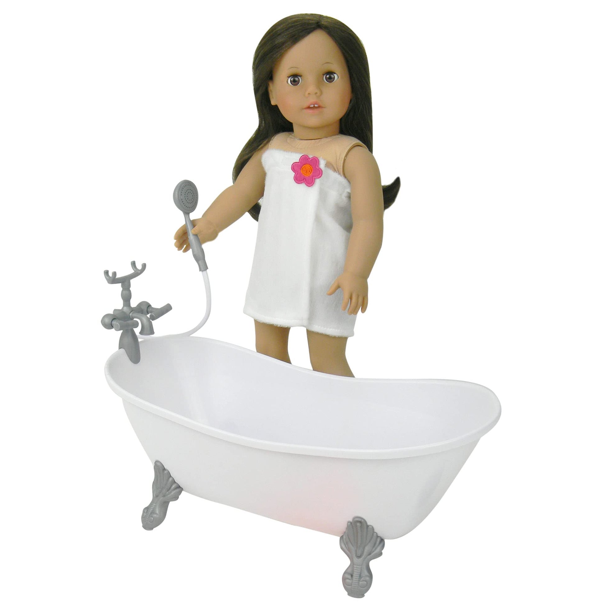 Sophia's Classic White Clawfoot Bathtub with Handheld Shower Head and Faucet Furniture Set for 18" Dolls, White/Silver