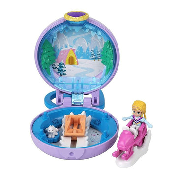 Polly Pocket Polly Snow Cabin Compact with Removable Snowmobile, Bunny Figure, Photo Customization, Micro Polly Doll & Sticker Sheet; for Ages 4 Years