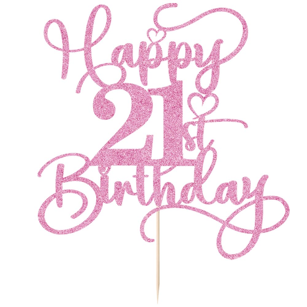 Bejotaa Pink Glitter Happy 21st Birthday Cake Topper 1pcs