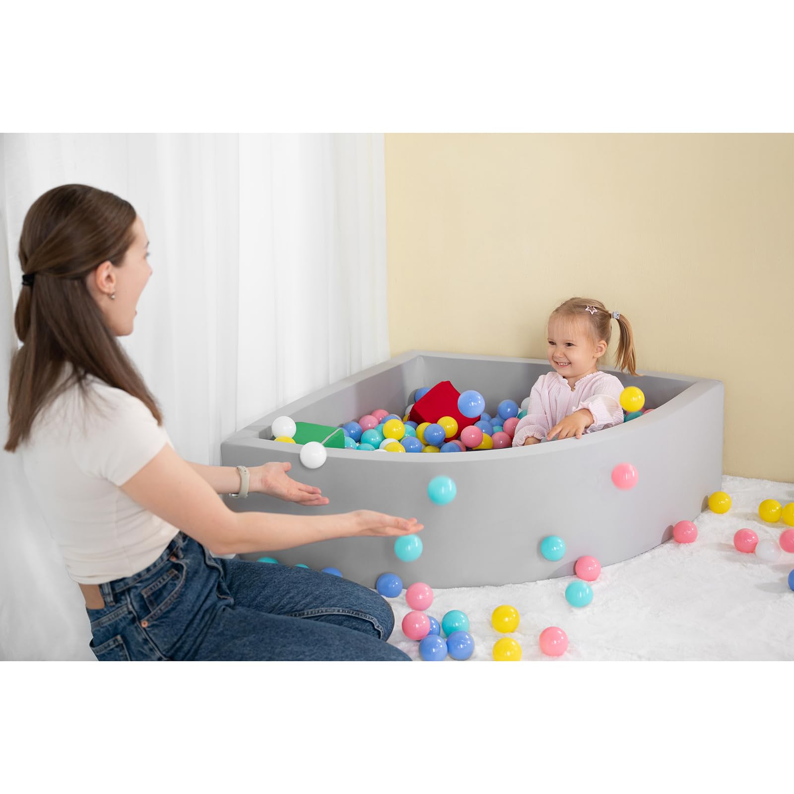 UHAPPYEE Ball Pit Grey,Sector Foam Ball Pits for Toddlers,Ball Pit Pool Playpen Foldable & Portable Soft Ball Pool 35.4”x 11.8”