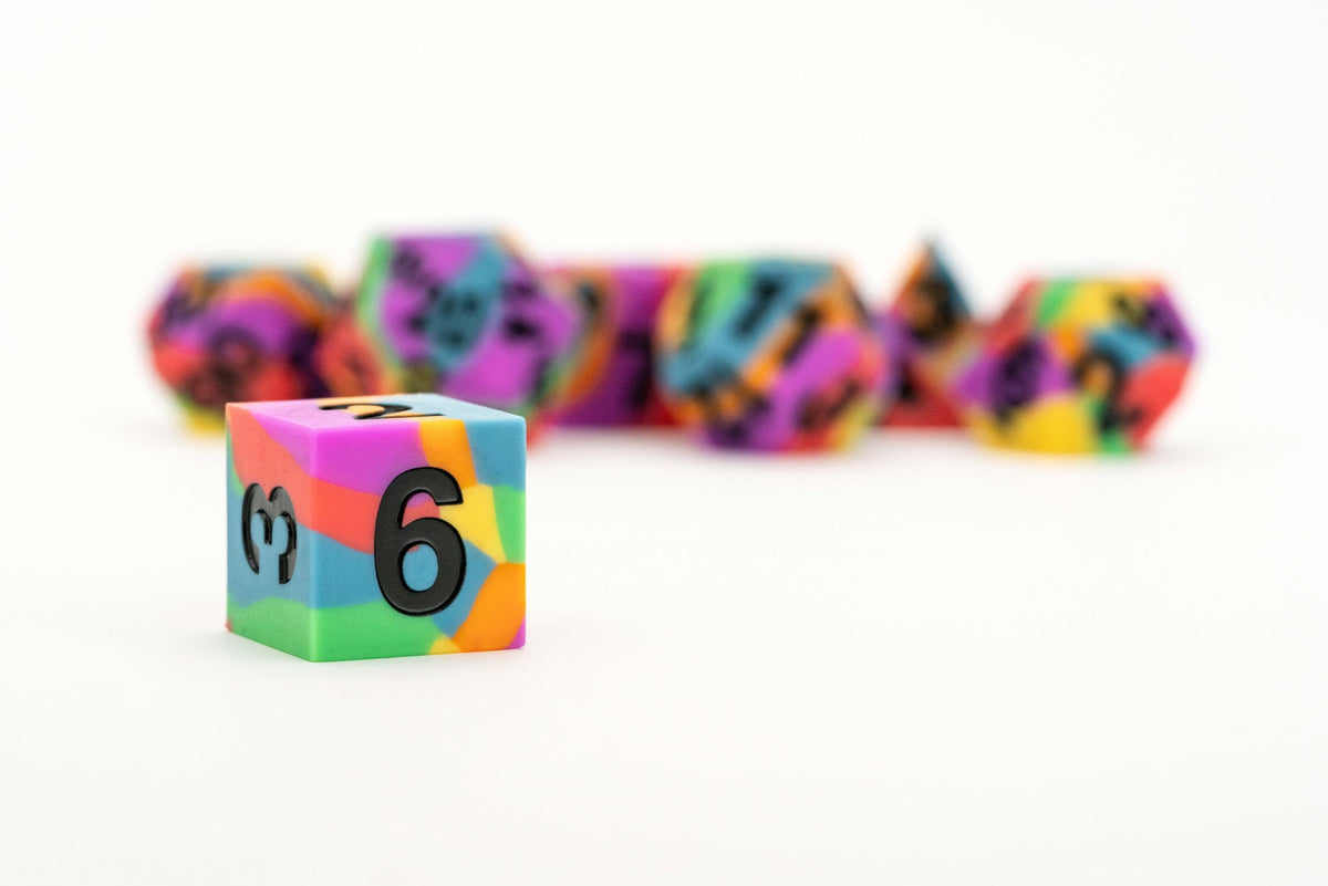 FanRoll 16mm Pride Sharp Edge Silicone Rubber Poly Dice Set: Rainbow Flag